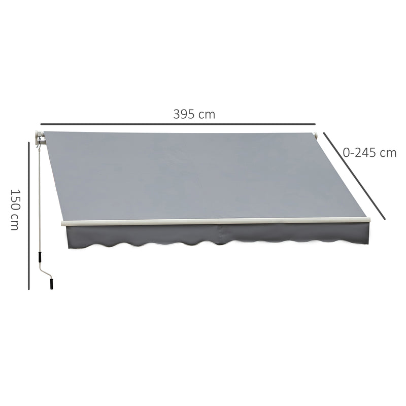 Tenda da Sole Avvolgibile a Parete 395x245 cm in Metallo e Poliestere Grigio-3