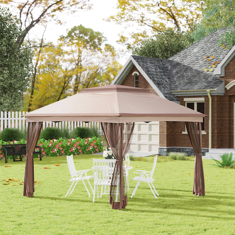 Gazebo Doppio Tetto Impermeabile con Zanzariere Marrone 3,25x3,25 m -2