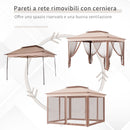 Gazebo Doppio Tetto Impermeabile con Zanzariere Marrone 3,25x3,25 m -4