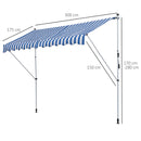 Tenda da Sole a Muro 300x150 cm in Metallo e Poliestere Blu e Bianco-3