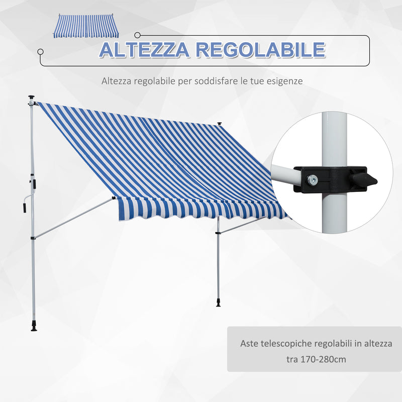 Tenda da Sole a Muro 300x150 cm in Metallo e Poliestere Blu e Bianco-7