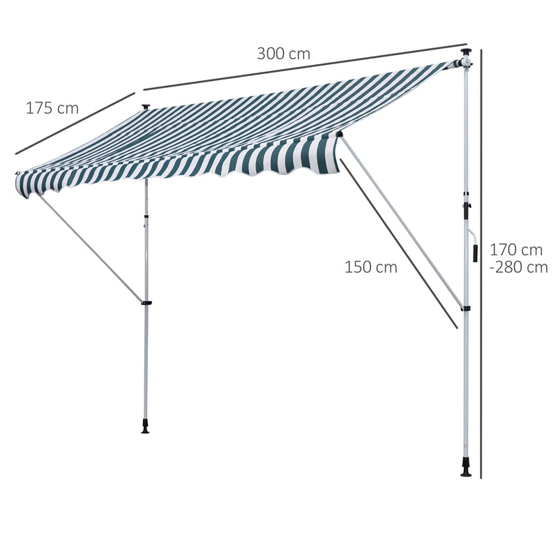 Tenda da Sole a Muro 300x150 cm in Metallo e Poliestere Verde-3