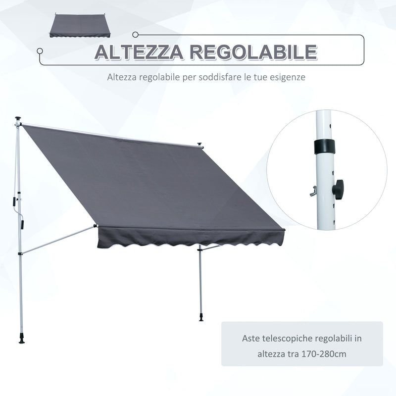 Tenda da Sole a Muro 300x150 cm in Metallo e Poliestere Grigio-7