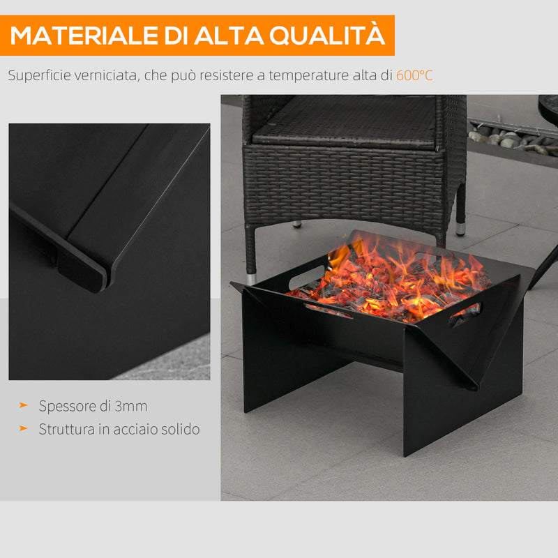 Braciere con Maniglie Portatile 50x45x30cm in Acciaio Nero-5