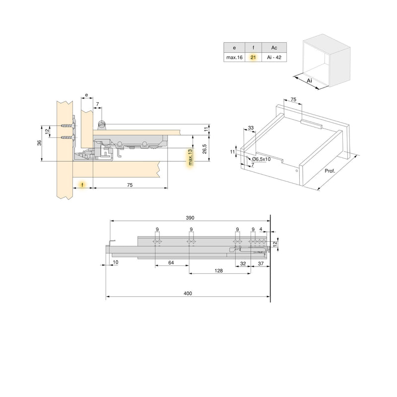 Guide Cassetto con Estrazione Soft 390 mm in Acciaio Emuca Bianco-2