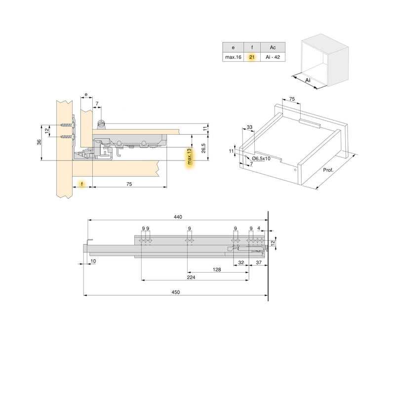 Guide Cassetto con Estrazione Soft 440 mm in Acciaio Emuca Bianco-2