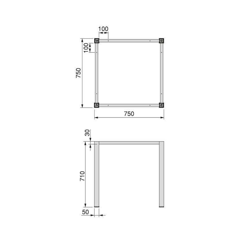 Set Struttura e Gambe Tavolo 750x750 mm in Acciaio Emuca Nero-2