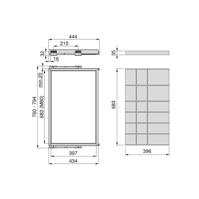 Kit Cassetto Organizzatore e Telaio per Armadio 800 mm in Alluminio e Plastica Emuca Grigio Pietra-2