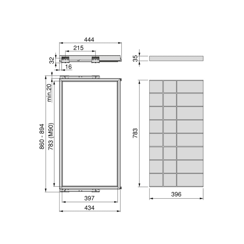 Kit Cassetto Organizzatore e Telaio per Armadio 900 mm in Alluminio e Plastica Emuca Grigio Pietra-2