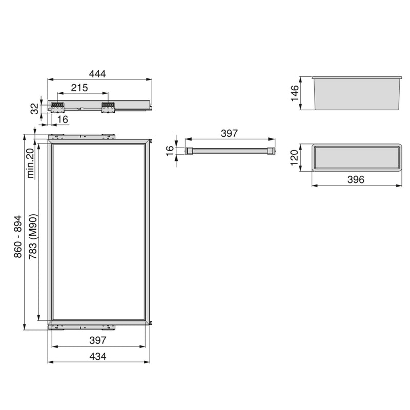 Kit 7 Aste Pantaloni e 2 Vassoi per Armadio 900 mm in Acciaio Emuca Nero-2