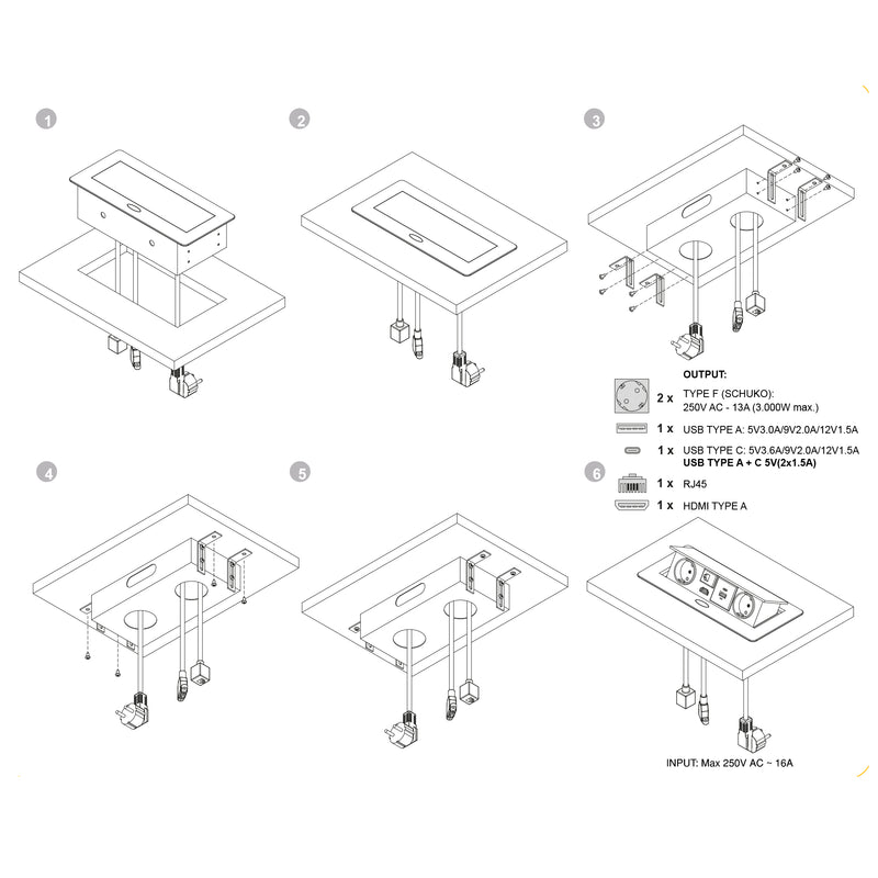 Multipresa Atom per Scrivania in Alluminio e Plastica Emuca Nero-5