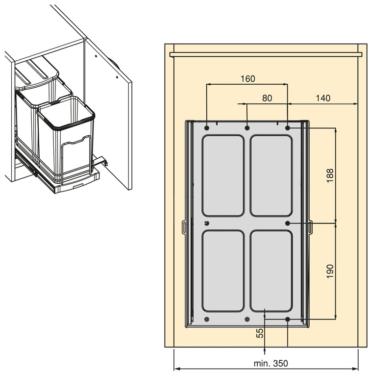 Pattumiera da Cucina ad Estrazione 2x 12 L in Plastica Emuca -4