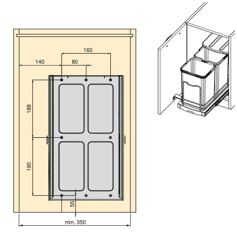 Pattumiera da Cucina ad Estrazione 2x 12 L in Plastica Emuca -5