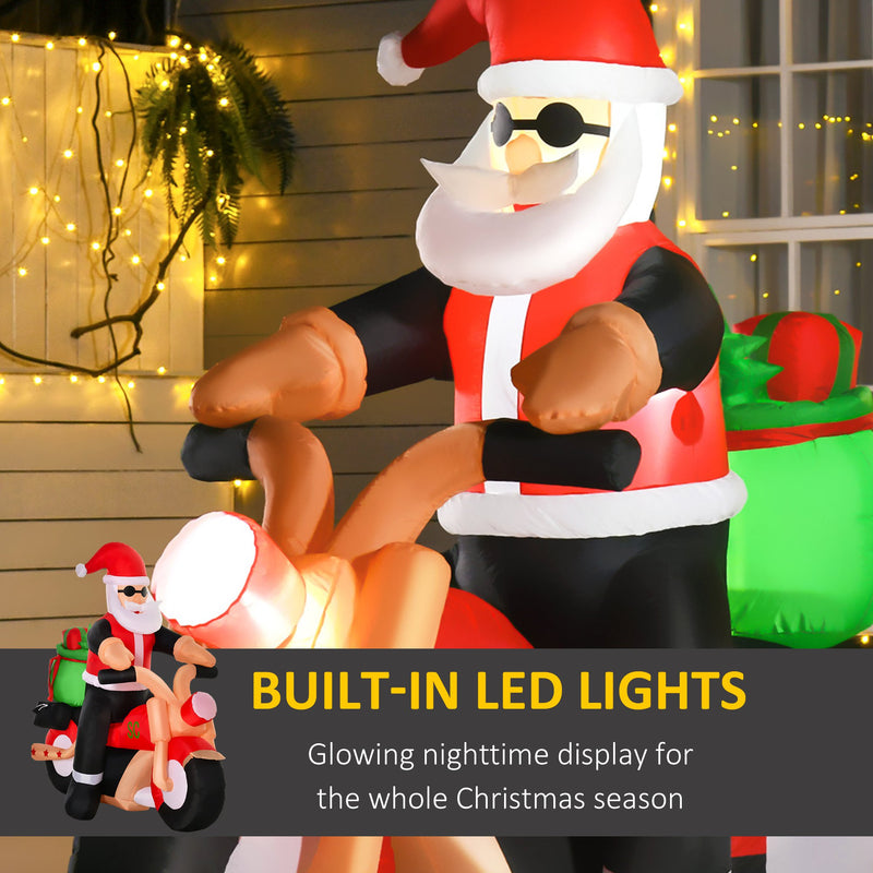 Babbo Natale Gonfiabile 180x90x165 cm con Motocicletta e Luci LED Multicolore-4