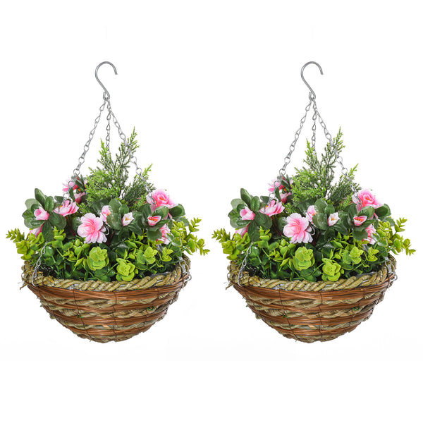 Lot de 2 Lisianthus Artificiels à Suspendre avec Pot et Chaines Rose et Vert online