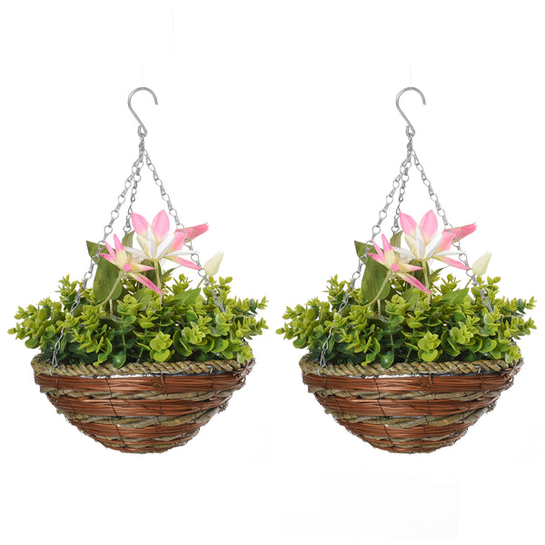 sconto Set 2 Plantes Artificielles Clématites Ø30x32 cm avec Crochet et Pots de Fleurs Blanc et Rose