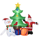 Babbo Natale con Albero e Pupazzo di Neve Gonfiabile 210x92x190 cm con Luci LED Bianche-1