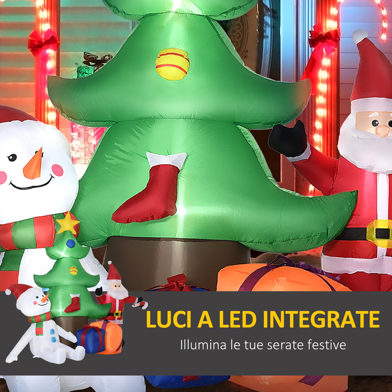 Babbo Natale con Albero e Pupazzo di Neve Gonfiabile 210x92x190 cm con Luci LED Bianche-5