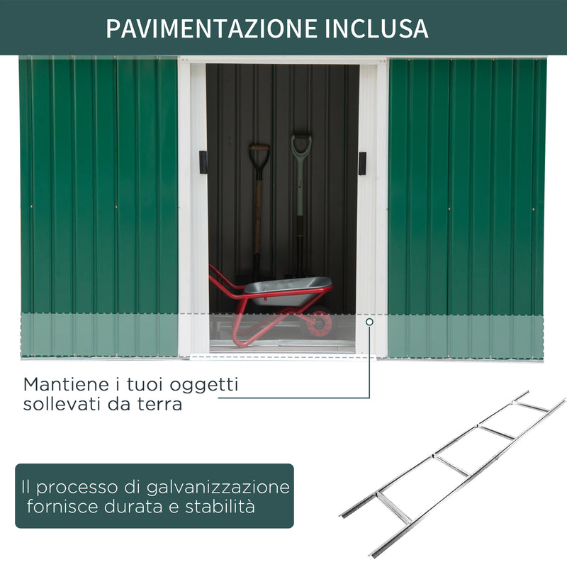 Casetta Box da Giardino in Lamiera Verde 277x130x173 cm -6