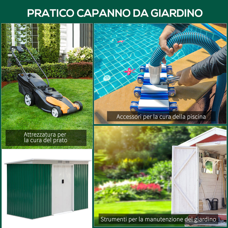 Casetta Box da Giardino in Lamiera Verde 277x130x173 cm -7