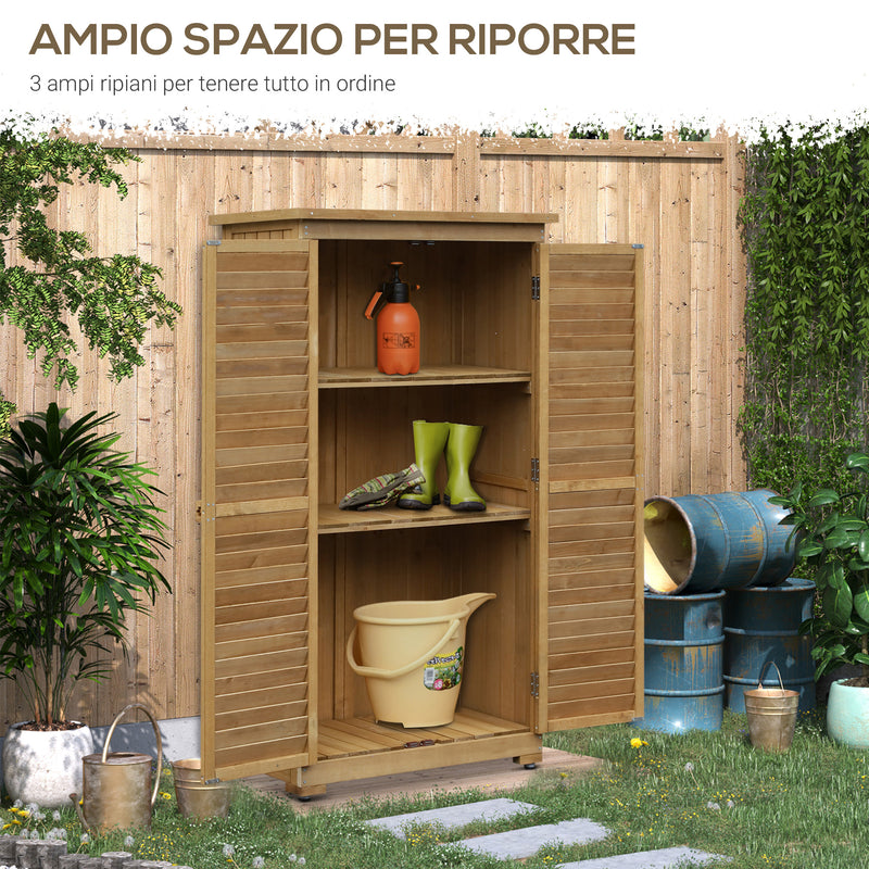 Armadio Porta Attrezzi da Giardino Impermeabile 3 Ripiani in Legno 87x46.5x160 cm -4