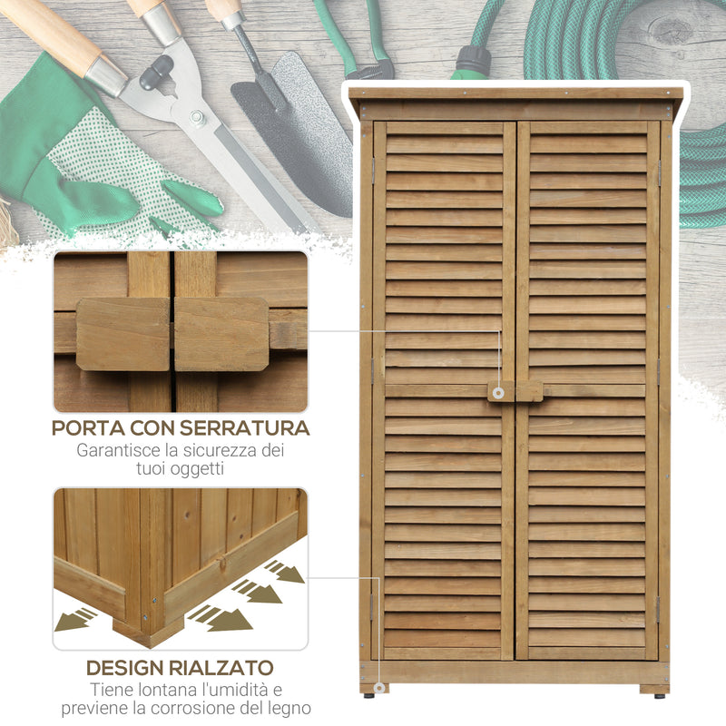 Armadio Porta Attrezzi da Giardino Impermeabile 3 Ripiani in Legno 87x46.5x160 cm -6