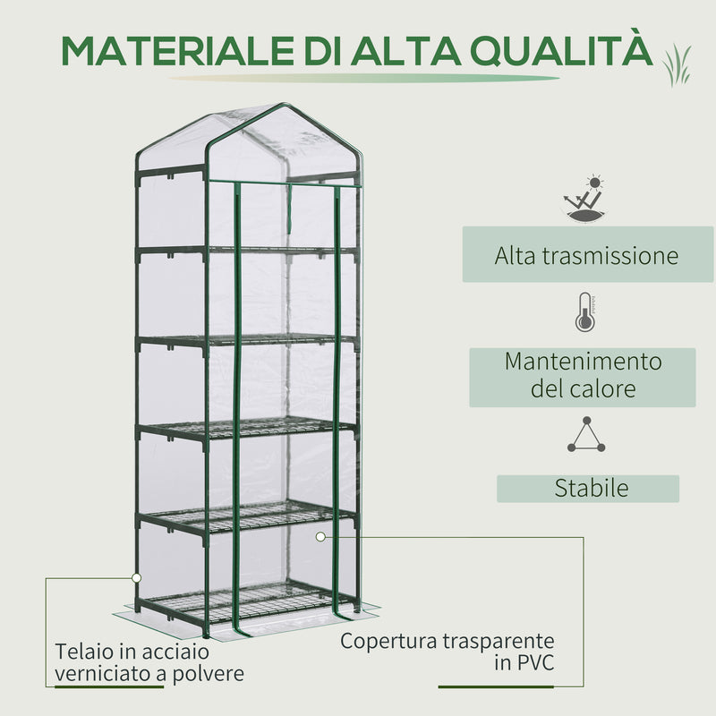 Mini Serra per Piante a 5 Ripiani 69x49x193 cm in Acciaio Verde-4