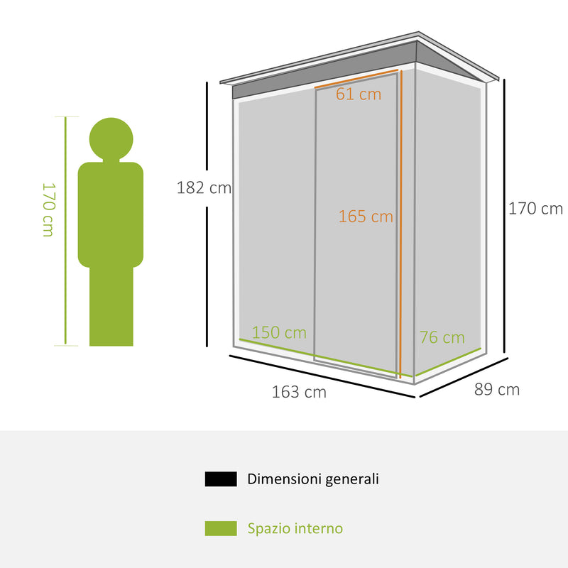 Casetta Box da Giardino in Lamiera per Deposito Attrezzi 163x89x182 cm  Nero-3