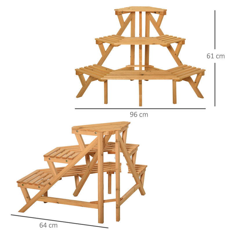 Scaletta Portavasi 3 Ripiani 96x64x61 cm in Legno Naturale-3