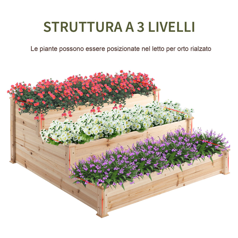 Letto per Orto Fioriera 3 Ripiani 124x124x56 cm in Legno Naturale-4