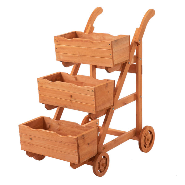 prezzo Jardinière à 3 étages 48 x 82 x 89,5 cm avec roues en bois marron clair