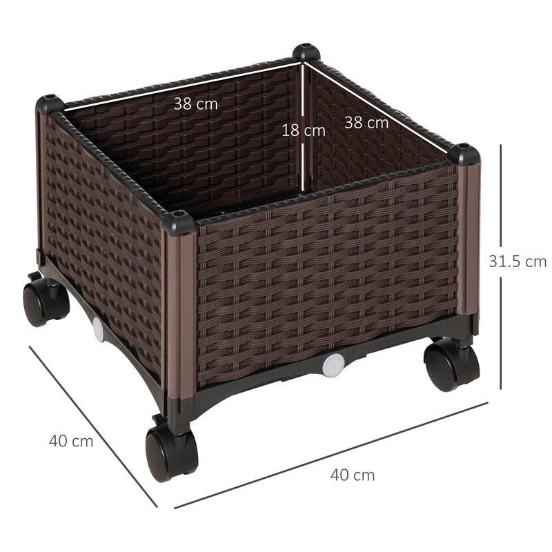 Fioriera da Esteno con Ruote e Disco Auto Irrigante 40x40x31,5 cm in Plastica Marrone-3