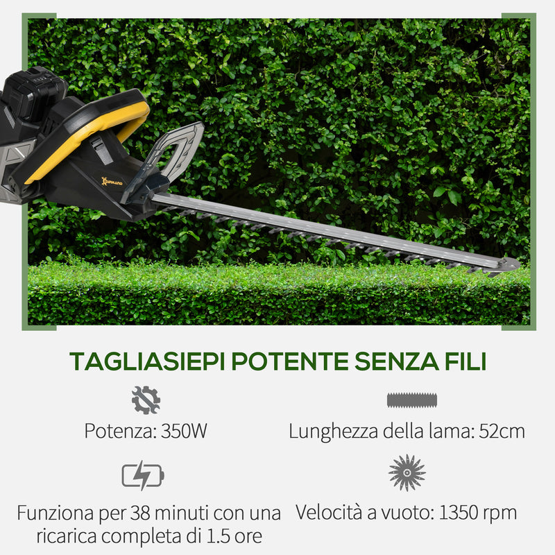 Tagliasiepi a Batteria Lama 52 cm Nero e Giallo-4