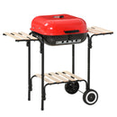 Barbecue a Carbone Carbonella con Coperchio e Ruote in Acciaio Rosso Nero -1