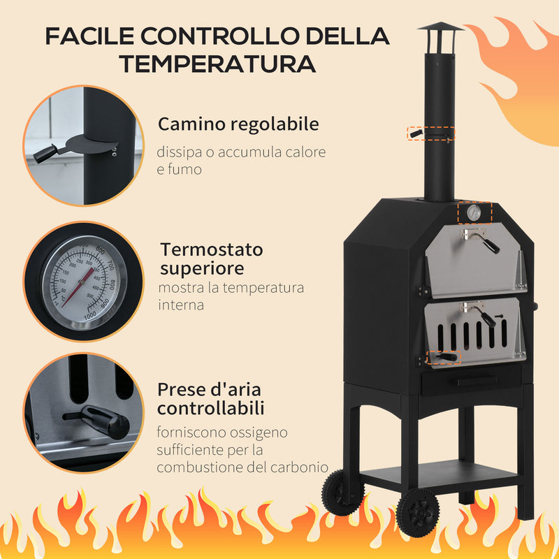 Forno per Pizza a Carbone Carbonella in Acciaio 50x36x160 cm  Napoli Nero-6