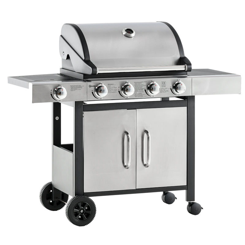 Barbecue a Gas 4 Fuochi + 1 Fornello Laterale 128x50x113 cm in Metallo e  Acciaio Inox-1