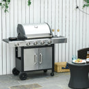 Barbecue a Gas 4 Fuochi + 1 Fornello Laterale 128x50x113 cm in Metallo e  Acciaio Inox-2