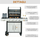 Barbecue a Gas 4 Fuochi + 1 Fornello Laterale 128x50x113 cm in Metallo e  Acciaio Inox-7