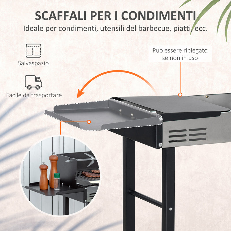 Barbecue a Carbone Carbonella 118x32x90 cm in Acciaio Inox e Metallo Nero-6