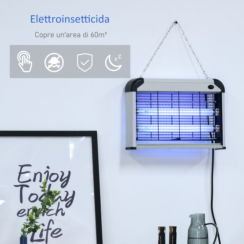 Zanzariera Elettrica 2 Lampade LED 20W Argento e Nero-6