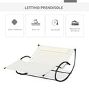 Lettino Prendisole a Dondolo 2 Posti da Giardino 140x200x88 cm in Metallo e Textilene Bianco Crema-5