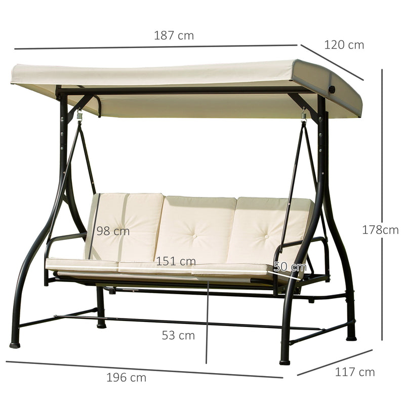 Dondolo da Giardino 3 Posti con Tettuccio Crema 185x125x173 cm -3