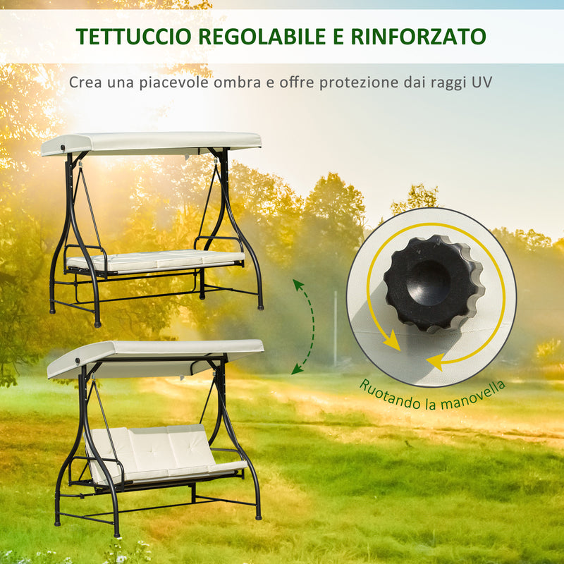 Dondolo da Giardino 3 Posti con Tettuccio Crema 185x125x173 cm -5