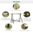 Dondolo da Giardino 3 Posti con Tettuccio Crema 185x125x173 cm -6