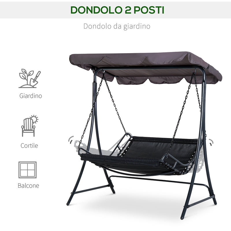 Dondolo 2 Posti da Giardino 160x117x173 cm in Acciaio e Poliestere Grigio-5