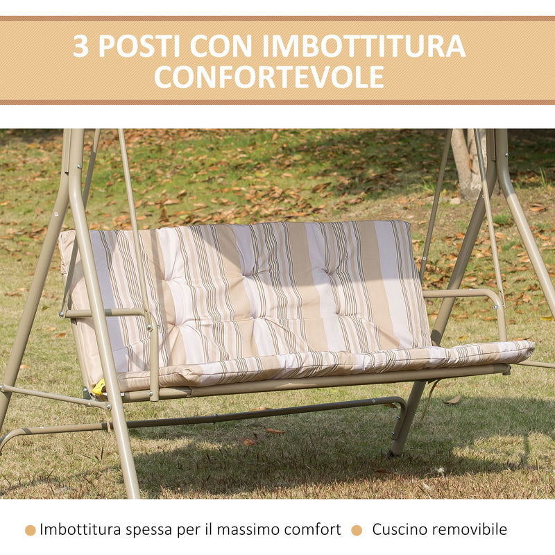 Dondolo da Giardino 3 Posti 172x110x156 cm in Acciaio Marrone-4