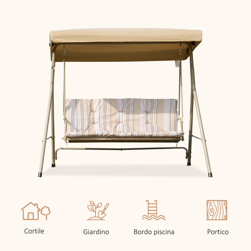 Dondolo da Giardino 3 Posti 172x110x156 cm in Acciaio Marrone-6