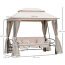 Dondolo a 3 Posti Gazebo Divano Letto con Zanzariera Beige -3