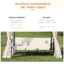 Dondolo a 3 Posti Gazebo Divano Letto con Zanzariera Beige -5