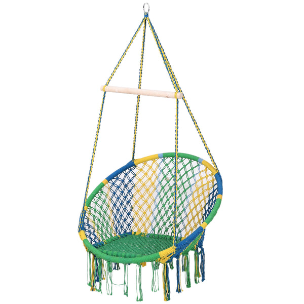 Hamac Chaise Suspendue pour Intérieur et Extérieur en Bois et Corde Coton Bleu Vert Jaune Ø80x140 cm sconto